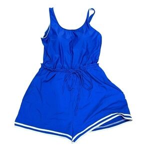 Swim 365 One piece w Shorts Swimdress 18W Blue Retro Stripe Vacation Swimsuit